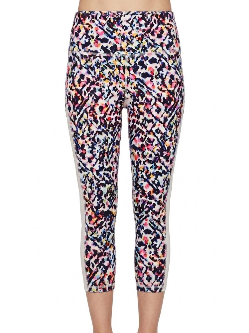 Athleta Printed Capri Leggings Bright Watercolor Speckle White Panels Size XL